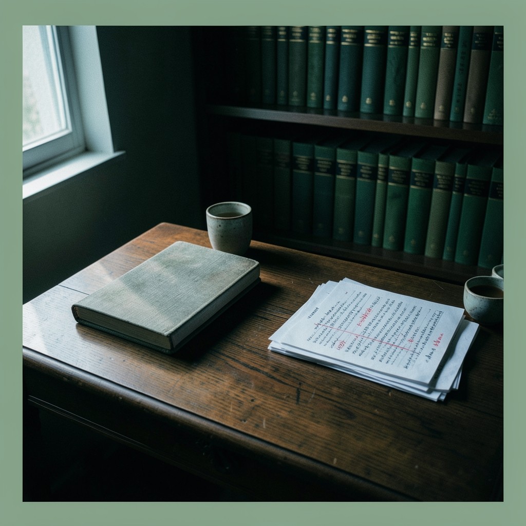 A dim study with a single desk lamp over a keyboard and an open code editor